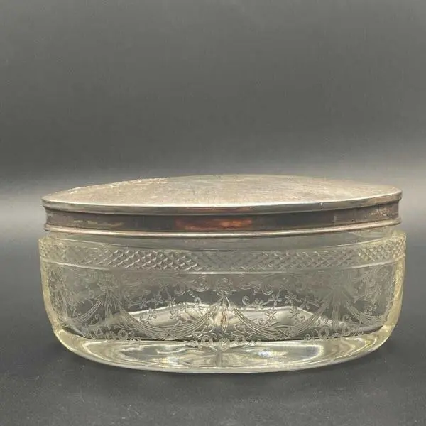 Antique Cut Glass Vanity Jar with Sterling Lid, Birmingham 1913