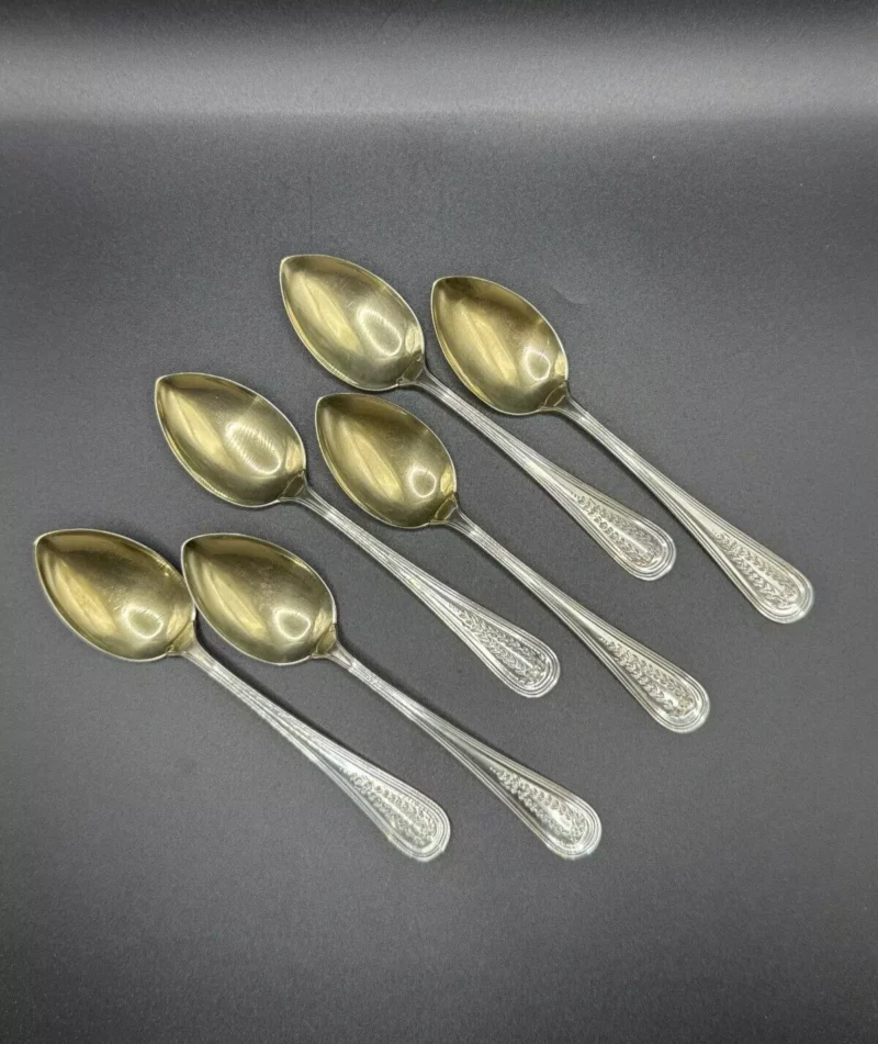 ELEGANT SET OF SIX STERLING SILVER SPOONS – GOLD WASHED BOWLS – 11.5CM